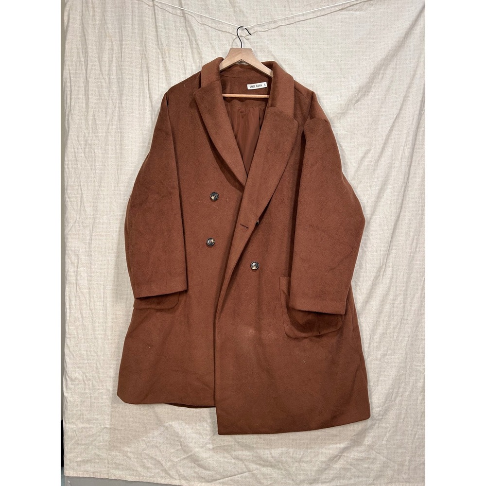 Grace Karin‎ Womens Coat Rust Brown Oversized Trench Jacket XL #2158